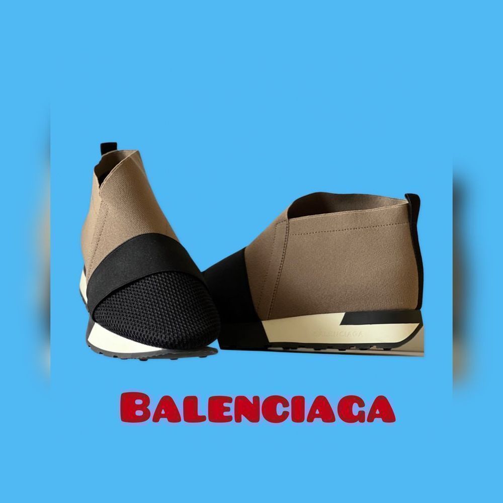 BALENCIAGA Elastic &Mesh High-Top Sneaker/Shoes~Black & Taupe~EU 36/US 6~$615.